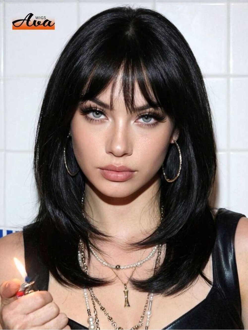 18 Inch Layered Wig With Bangs, Soft & Easy To Style Synthetic Hair